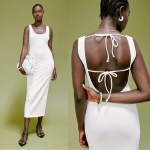 Reformation Nero Open Back Stretch Organic Cotton Midi Dress